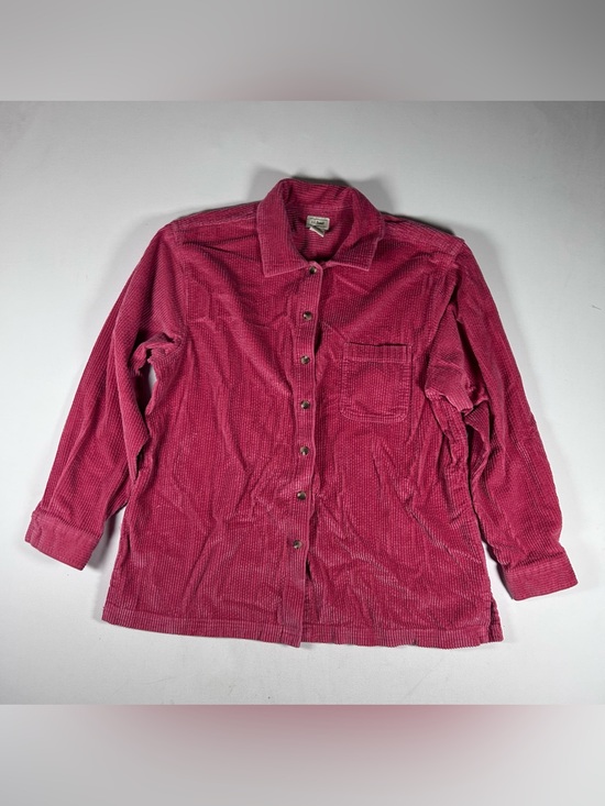 L.L. Bean Tops - Vtg LL Bean Button Up Shirt Wide Wale Corduroy Chore Shacket Pink Cottage 90s XL